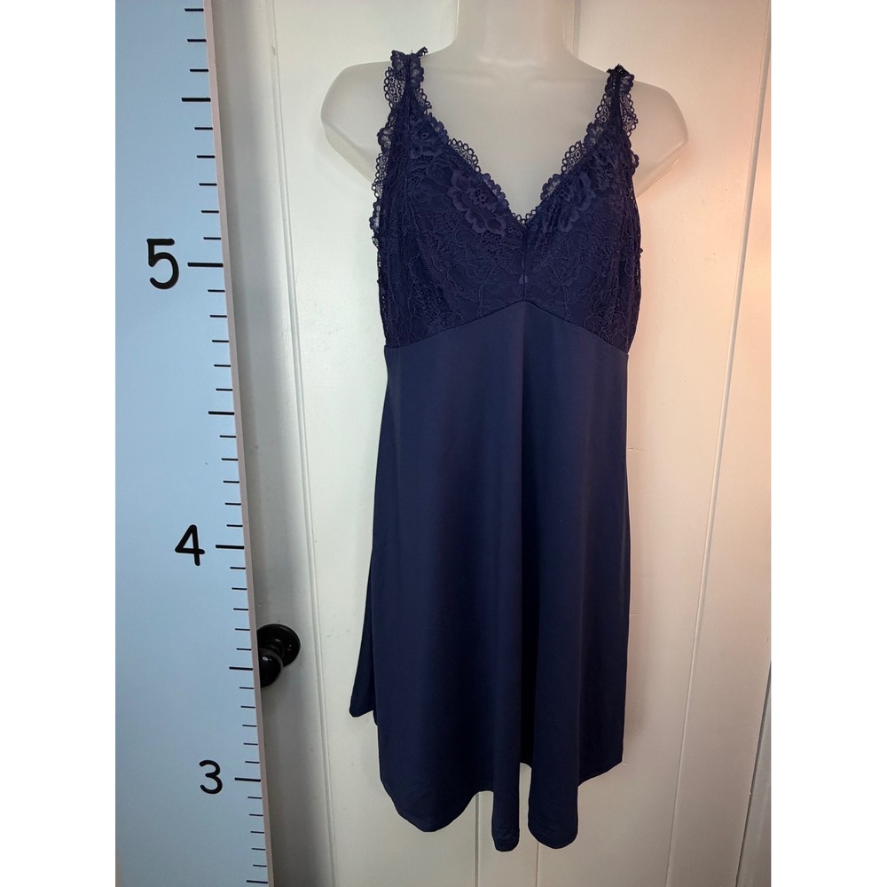 Flora Nikrooz Dark Blue Lace Slip Dress Lingerie Goth Witchy Women's Large